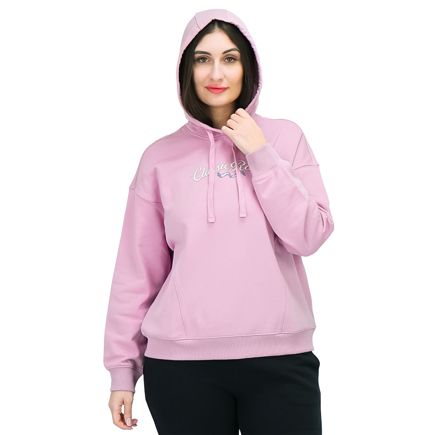 Giordano Women's Boyfriend Fit Printed Sweatshirt Hoodie-Pink