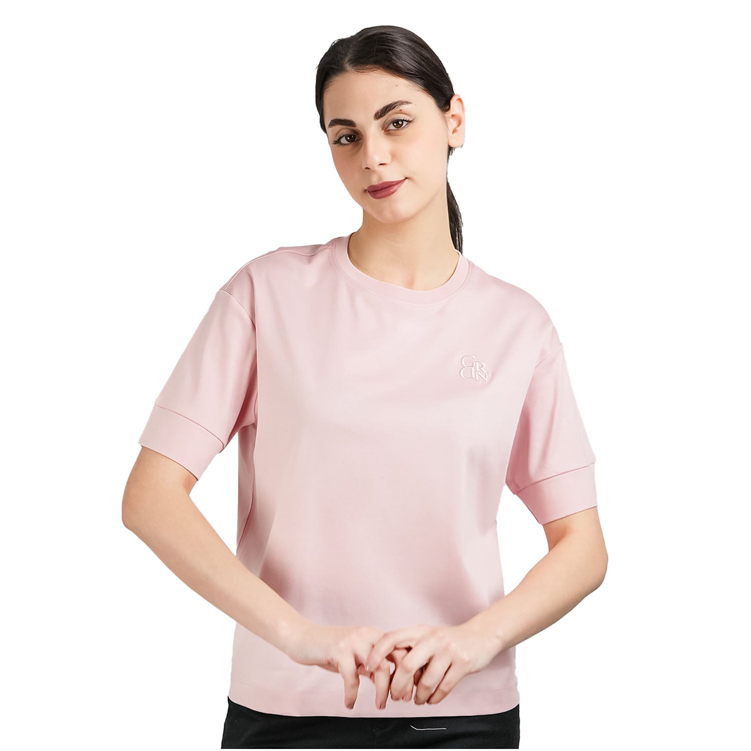 Giordano Women's Liquid Touch Embroidered Cotton Tee-Pink