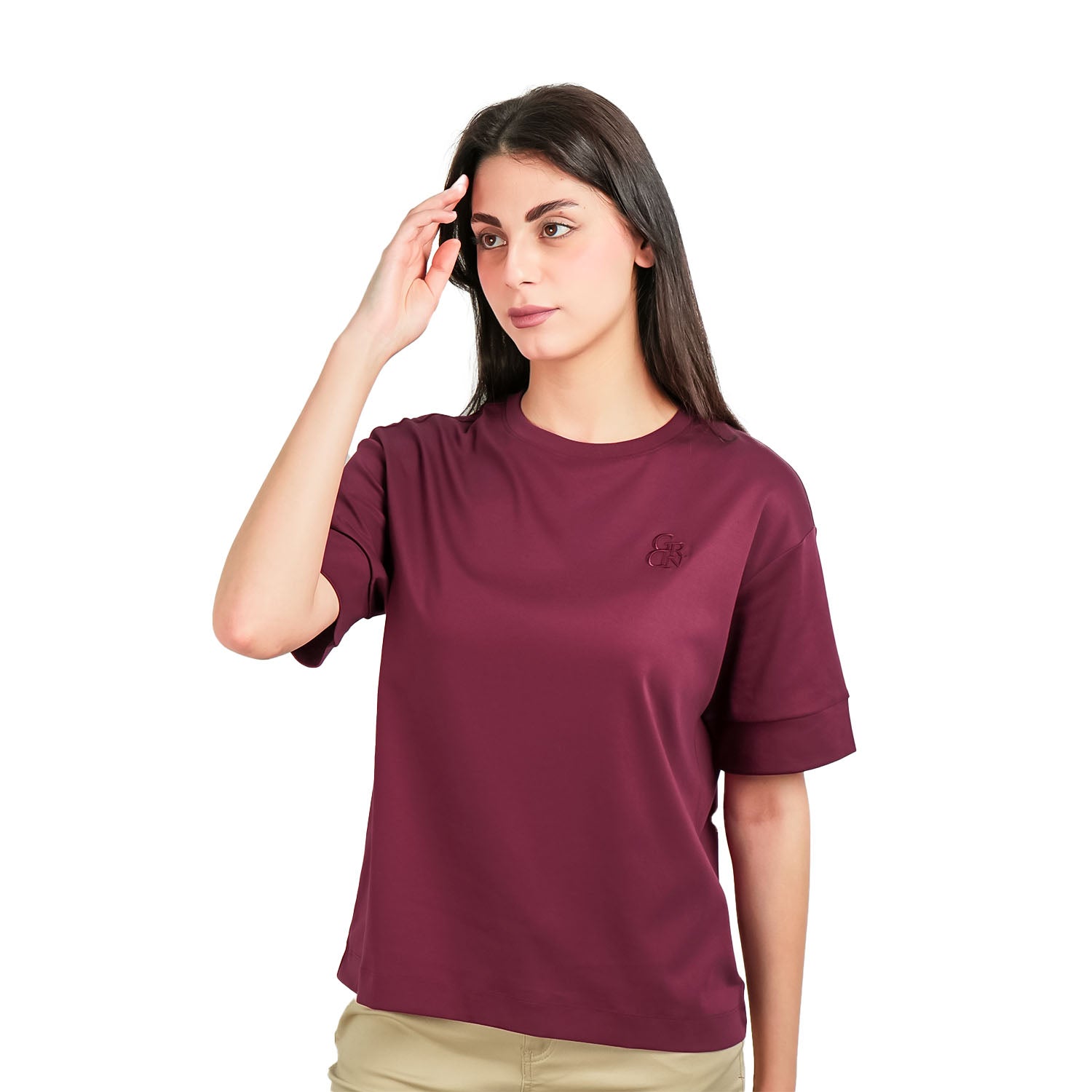 Giordano Women's Liquid Touch Embroidered Cotton Tee-Red