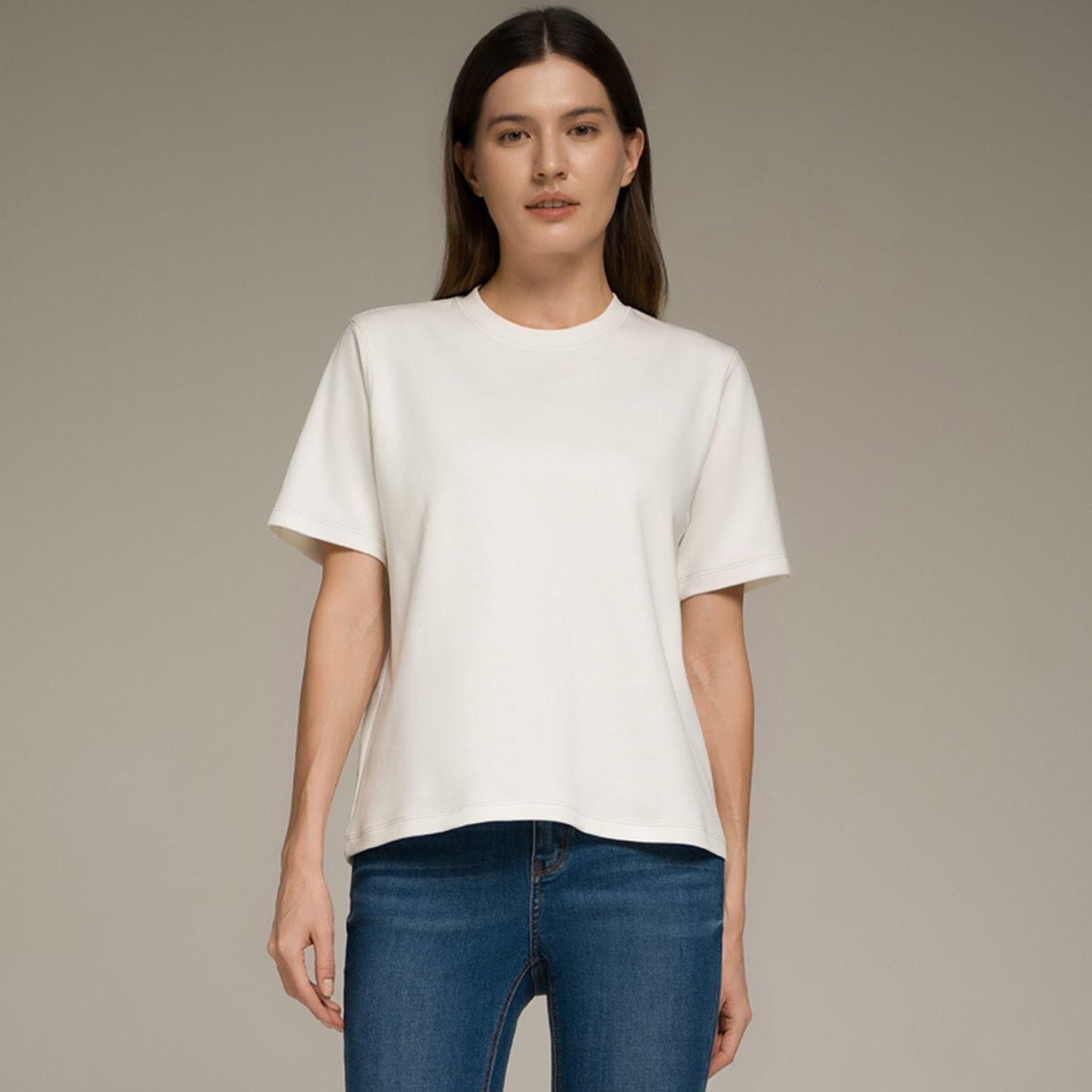 Women’S Boyfriend Fit  Stretch Interlock Crew Neck Tee