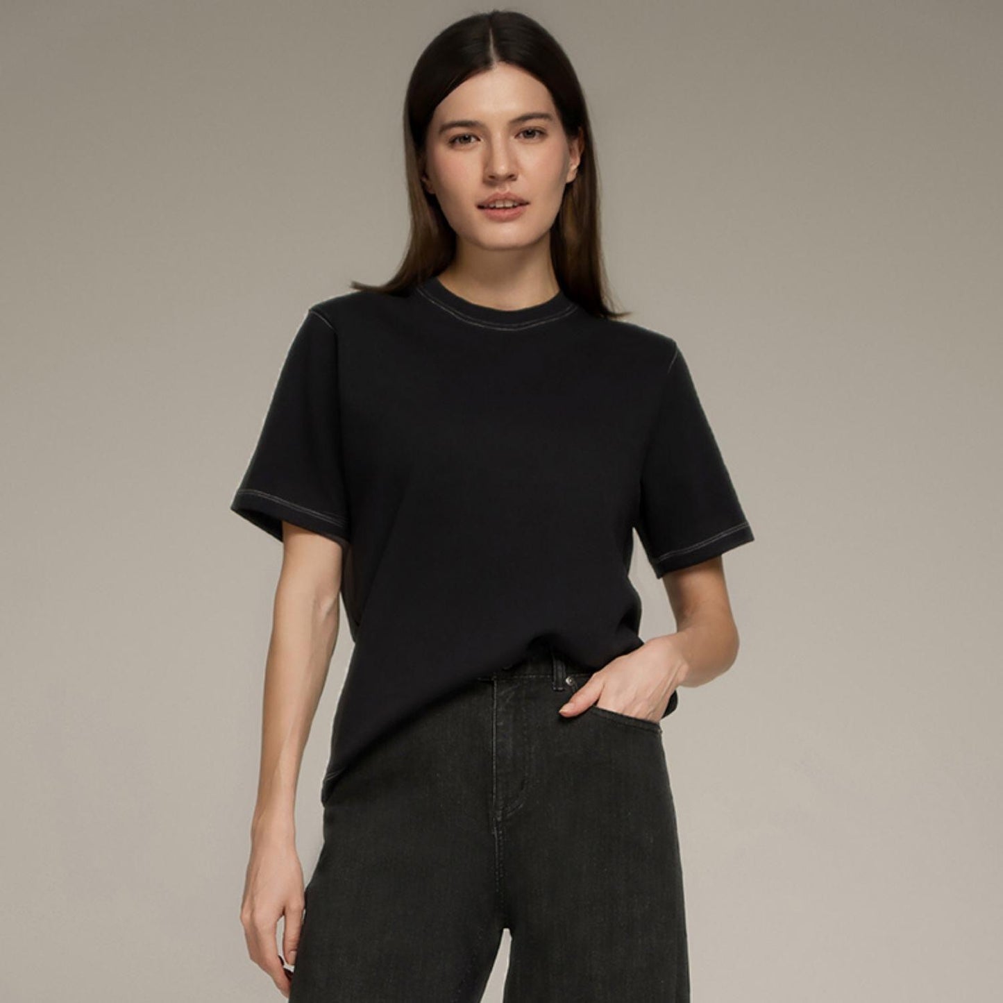 Women’S Boyfriend Fit  Stretch Interlock Crew Neck Tee