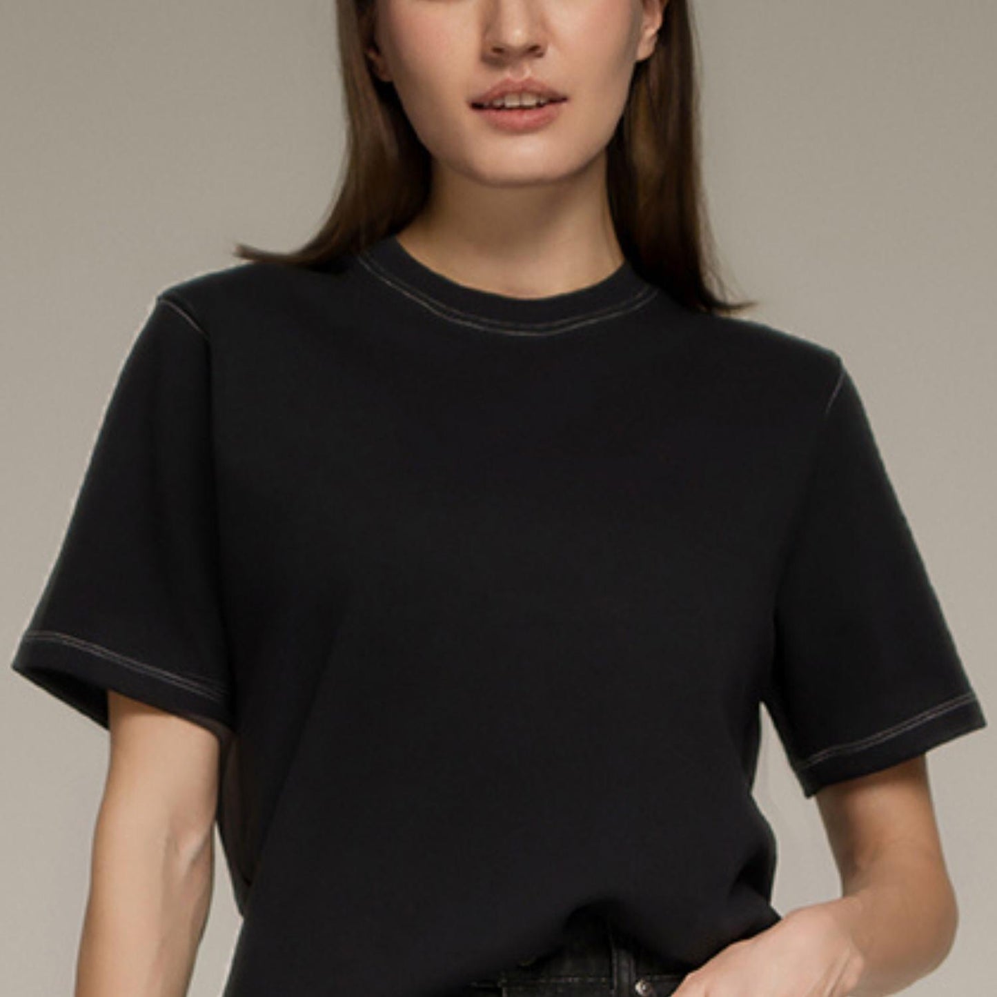Women’S Boyfriend Fit  Stretch Interlock Crew Neck Tee