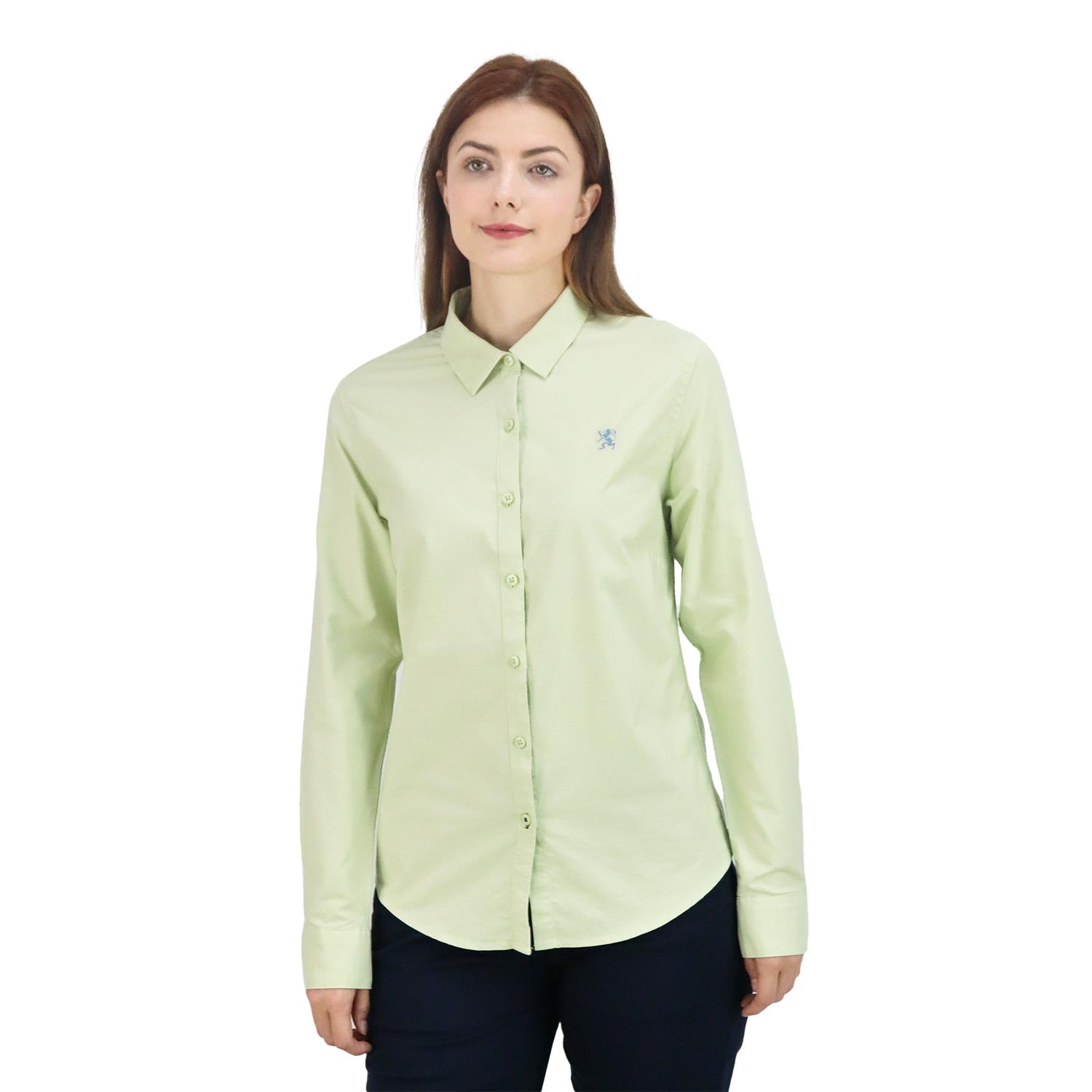 Giordano Women Oxford Shirt With Small Lion Embroidery-Green