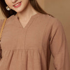 Women's Linen Cotton Poplin Mock Neck Boyfriend Fit Shirt