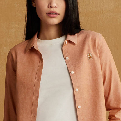 Women's Cotton Oxford Slim Fit Shirt With Lion Embroidery