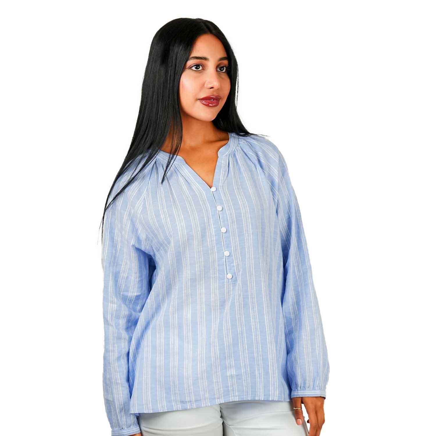 Women's Linen Cotton Dobby V-Neck Shirt - Comfort Fit