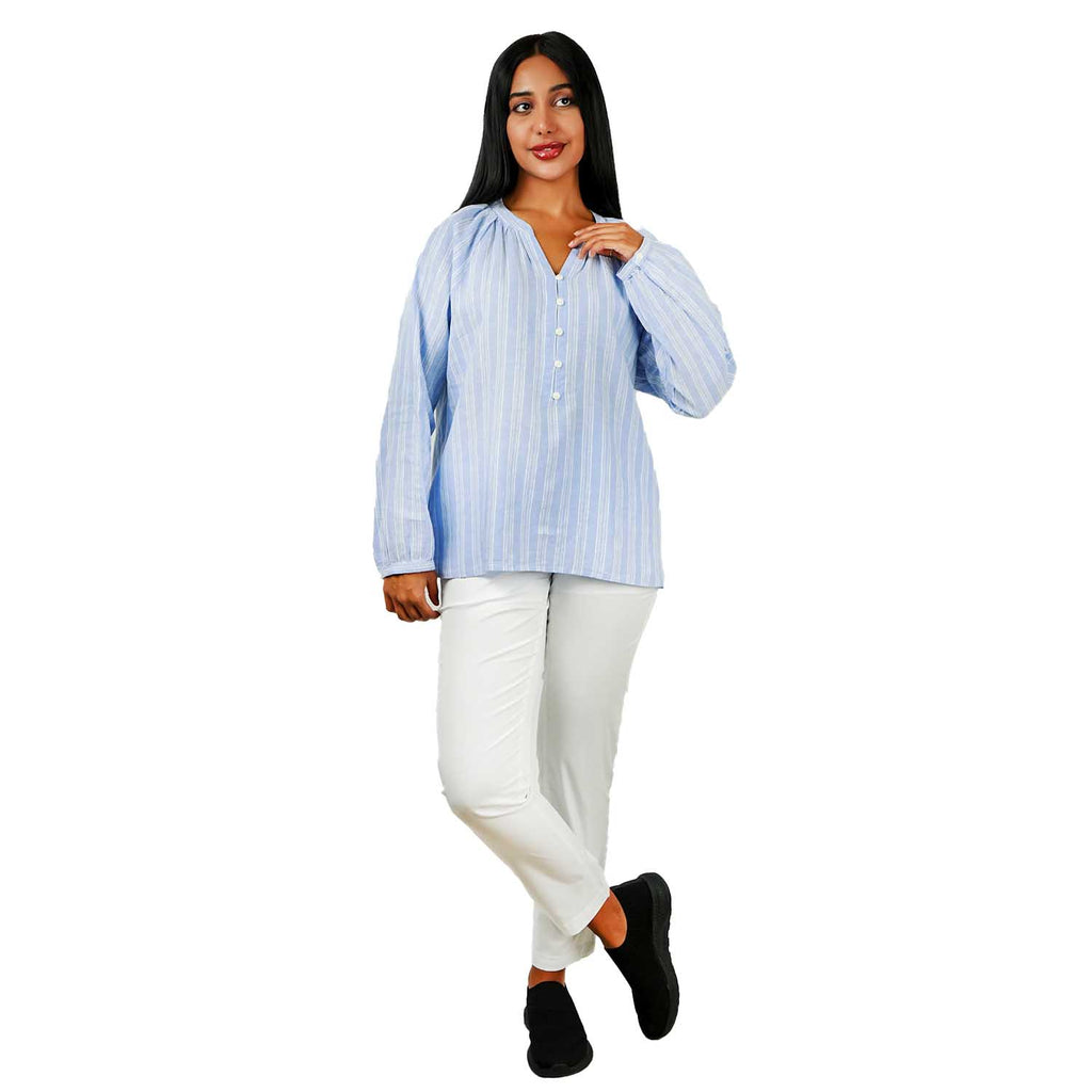 Women's Linen Cotton Dobby V-Neck Shirt - Comfort Fit