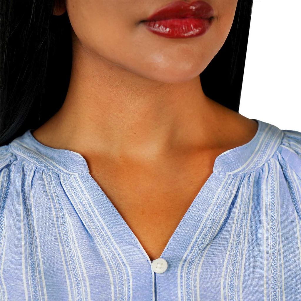Women's Linen Cotton Dobby V-Neck Shirt - Comfort Fit