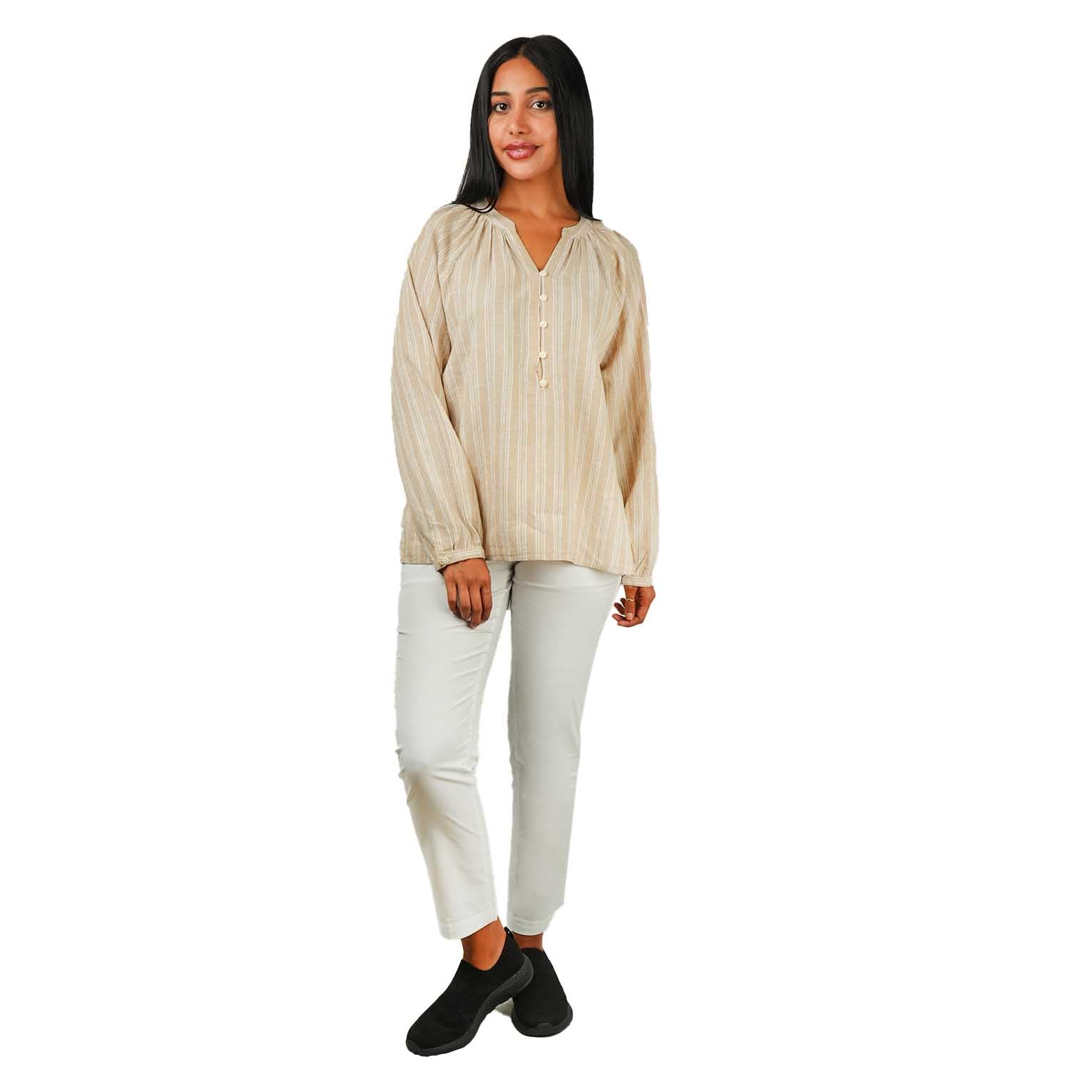 Women's Linen Cotton Dobby V-Neck Shirt - Comfort Fit