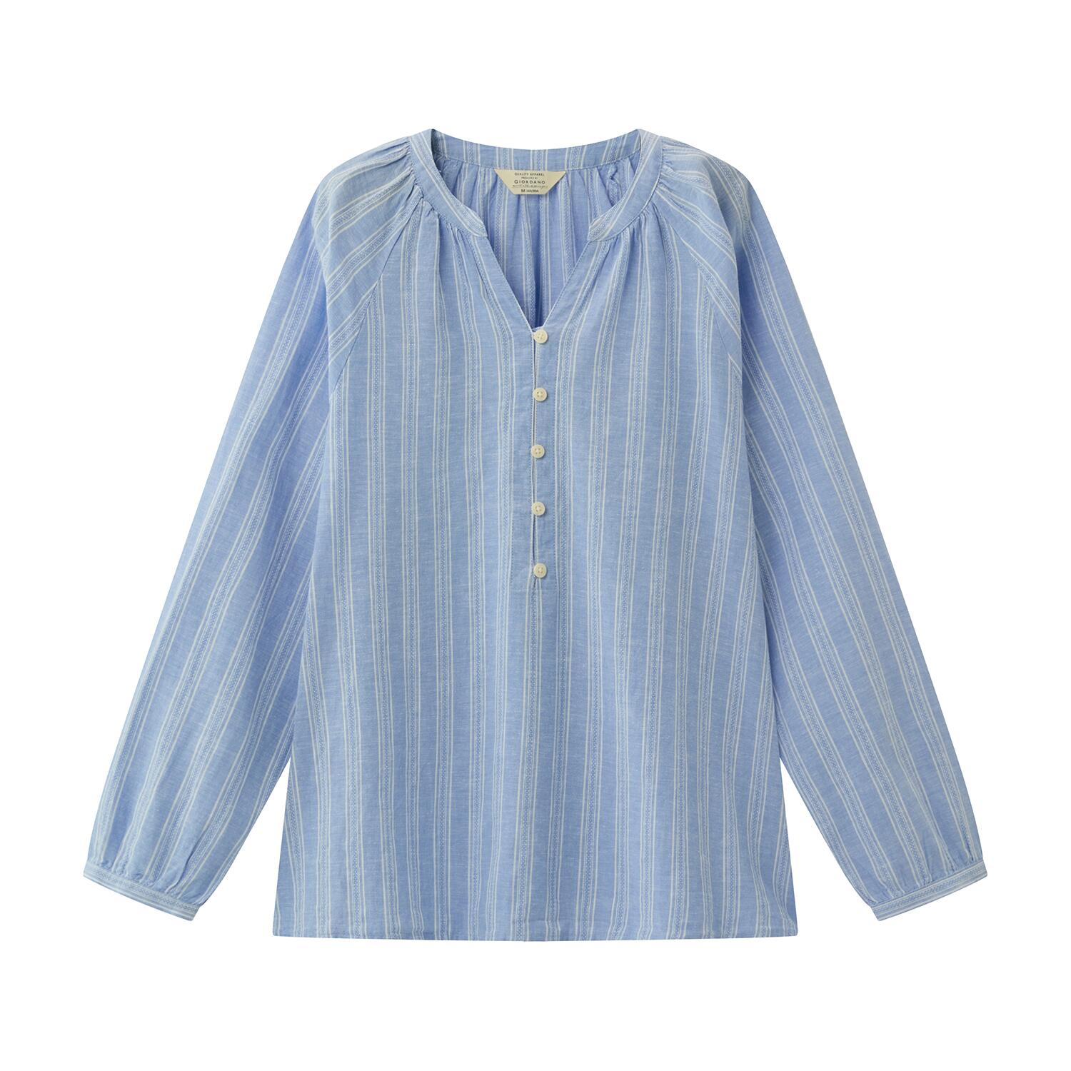 Women's Linen Cotton Dobby V-Neck Shirt - Comfort Fit