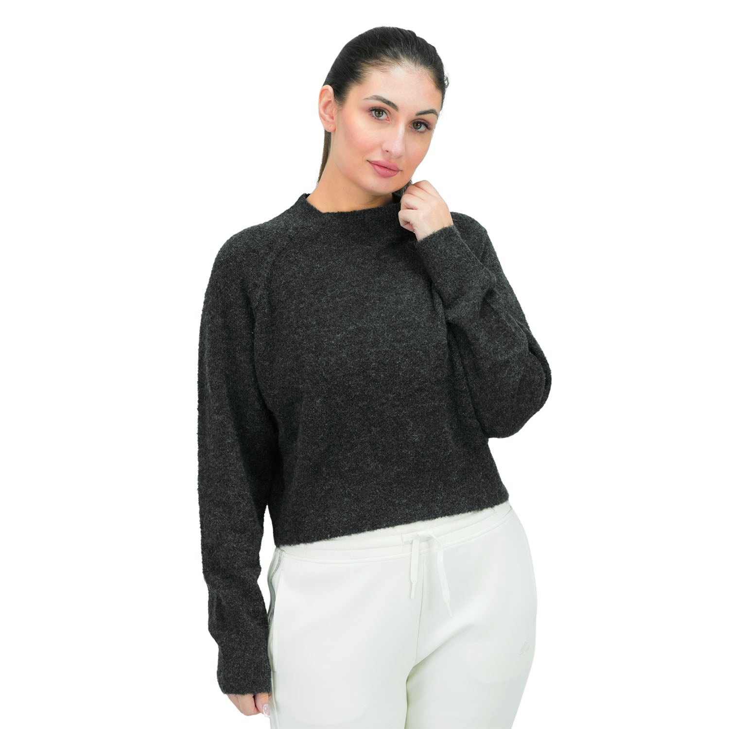 Giordano Women's Cozy Acrylic Blend Long Sleeve Pullover-Grey