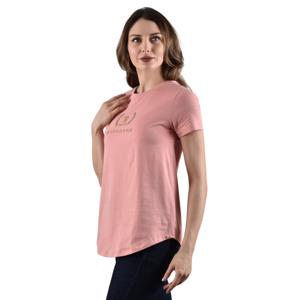 Women's Cotton Jersey Crew Neck Logo Print Tee