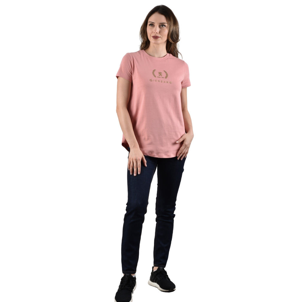 Women's Cotton Jersey Crew Neck Logo Print Tee
