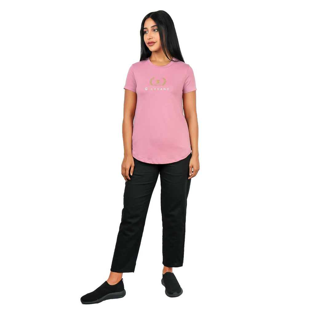 Women's Cotton Jersey Crew Neck Logo Print Tee