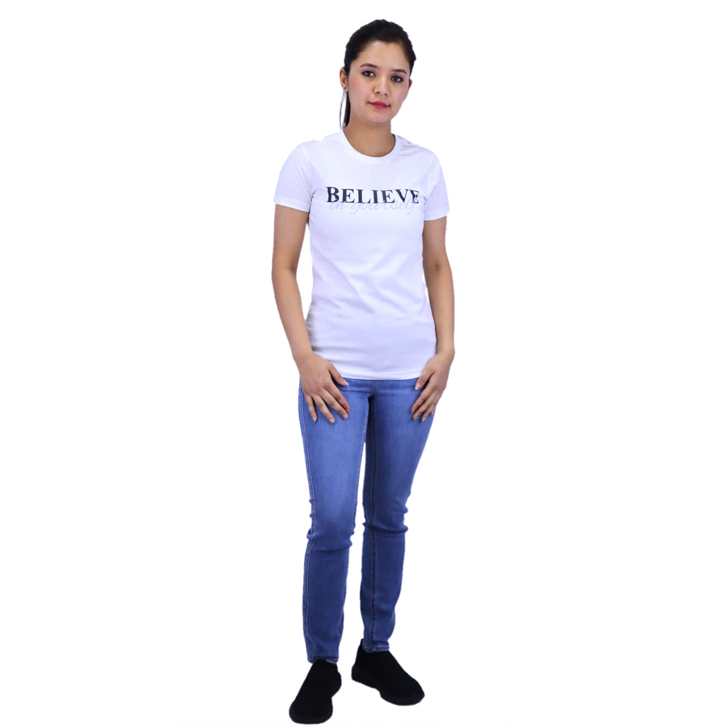 Women's Cotton Jersey Crew Neck Short Sleeve Message Print Tee