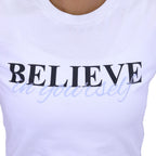 Women's Cotton Jersey Crew Neck Short Sleeve Message Print Tee