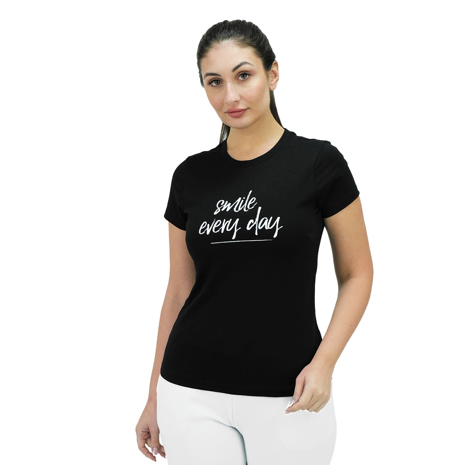 Women's Cotton Jersey Crew Neck Short Sleeve Message Print Tee