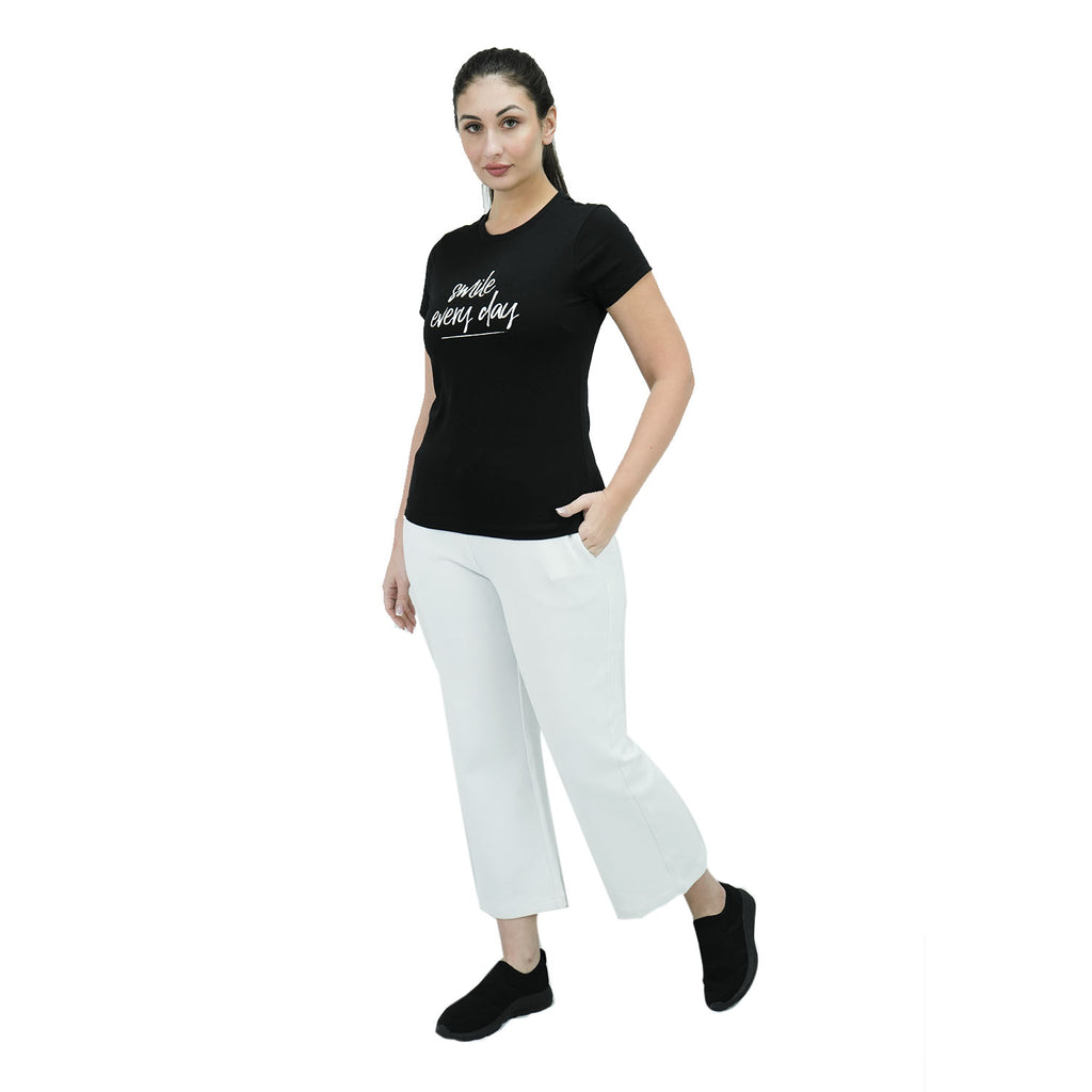 Women's Cotton Jersey Crew Neck Short Sleeve Message Print Tee
