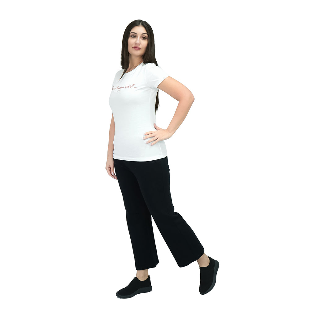 Women's Cotton Jersey Crew Neck Short Sleeve Message Print Tee