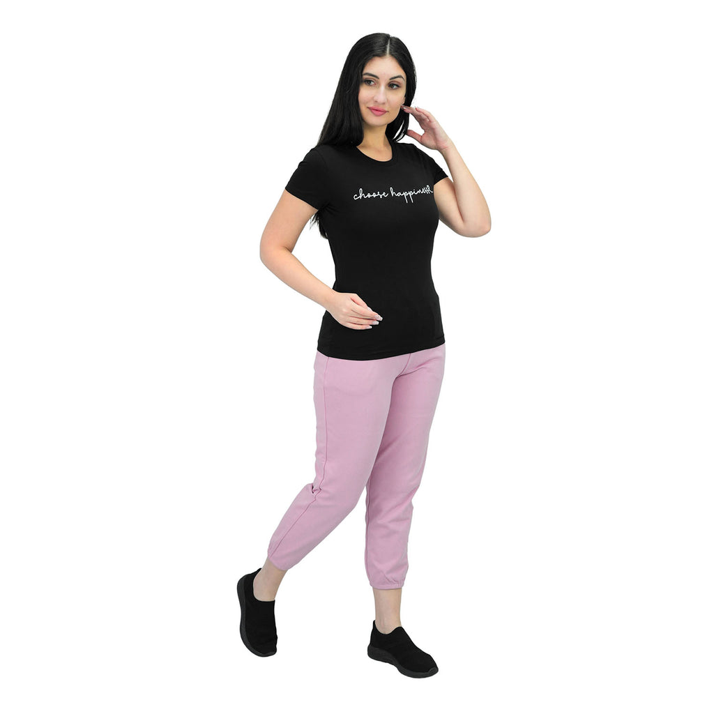 Women's Cotton Jersey Crew Neck Short Sleeve Message Print Tee