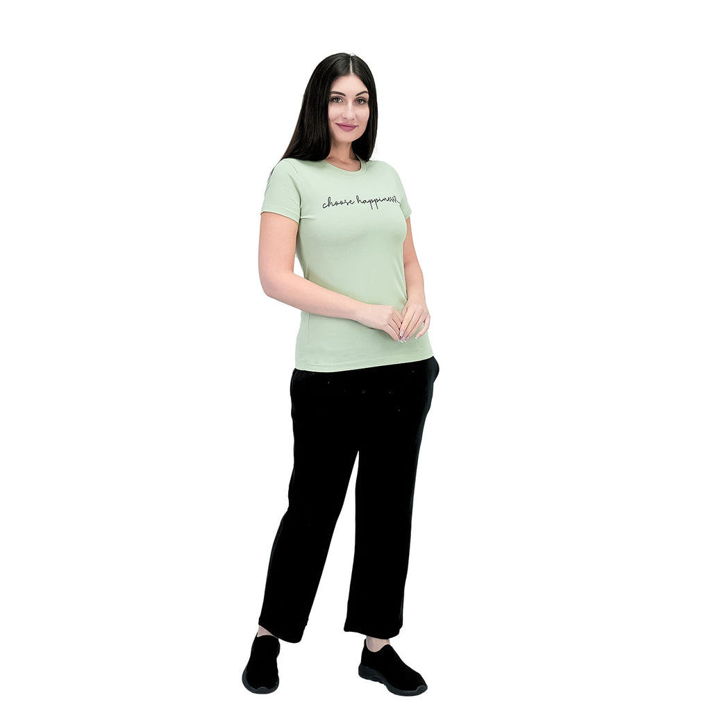 Women's Cotton Jersey Crew Neck Short Sleeve Message Print Tee