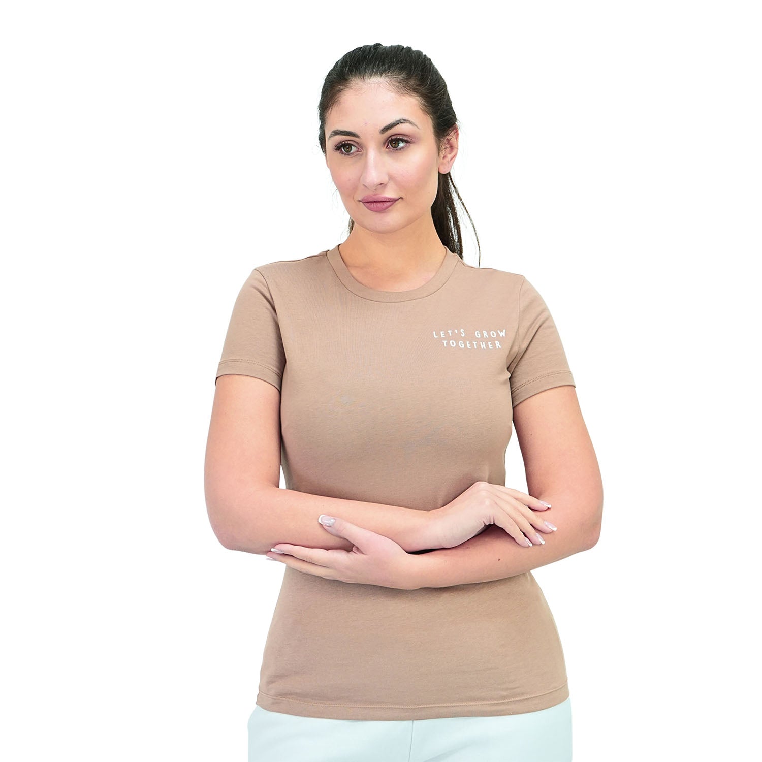 Women's Cotton Jersey Crew Neck Short Sleeve Message Print Tee