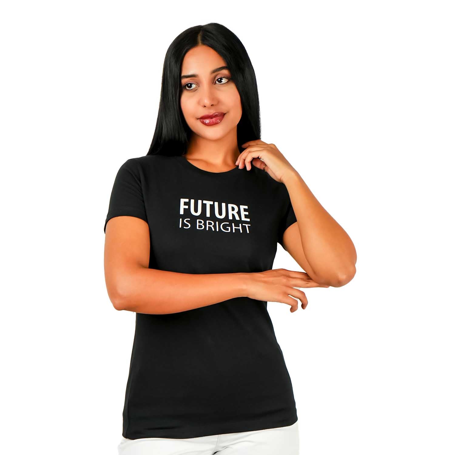 Women's Cotton Jersey Crew Neck Short Sleeve Message Print Tee
