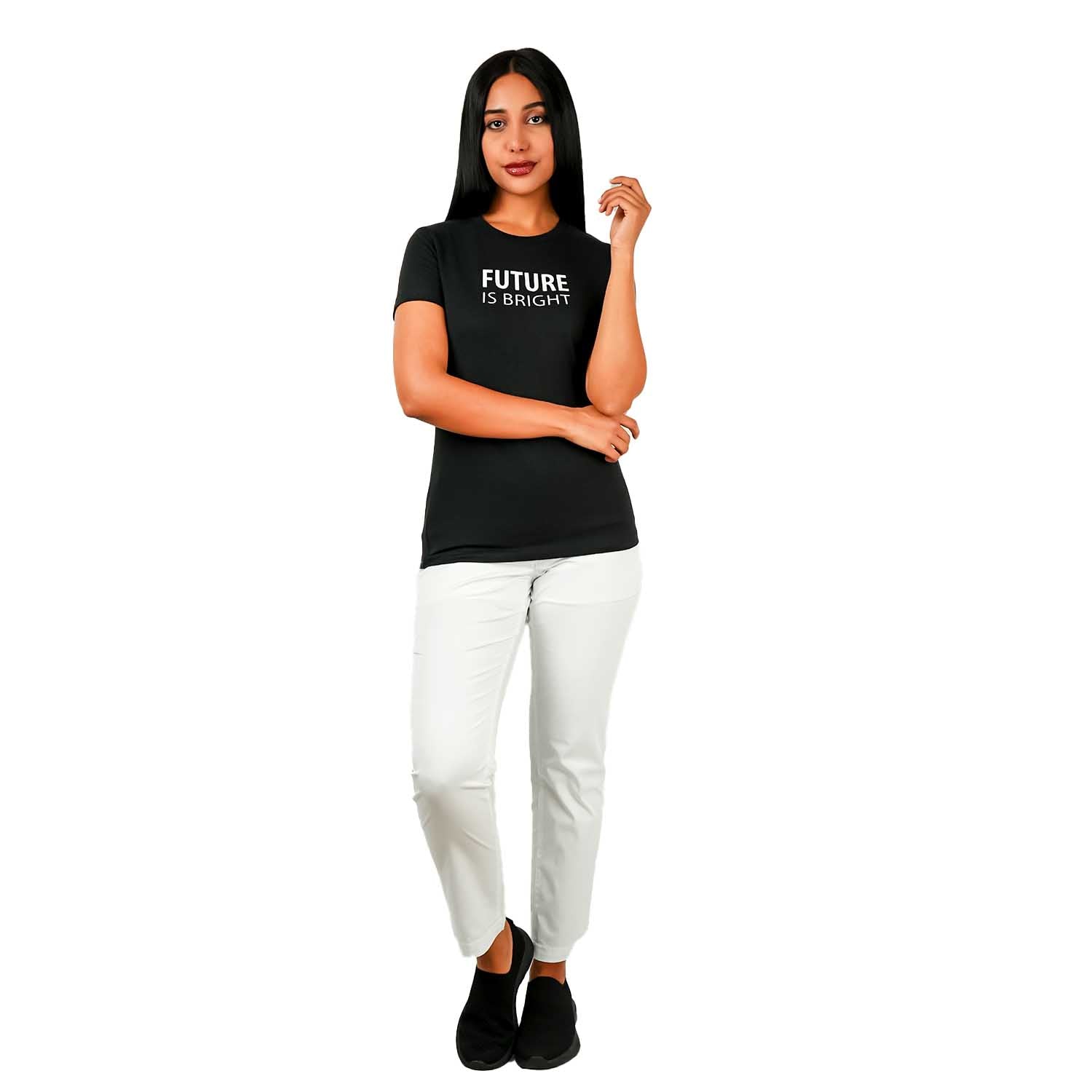 Women's Cotton Jersey Crew Neck Short Sleeve Message Print Tee