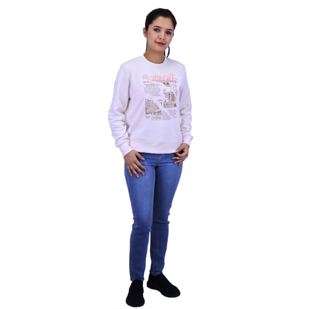 Women's Crewneck Long Sleeve Boyfriend Fit City Walk Collection Print Sweatshirt