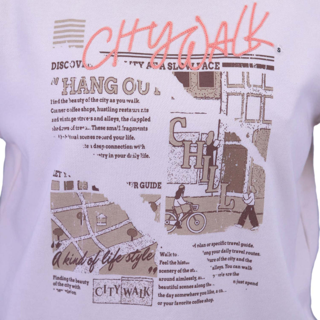 Women's Crewneck Long Sleeve Boyfriend Fit City Walk Collection Print Sweatshirt