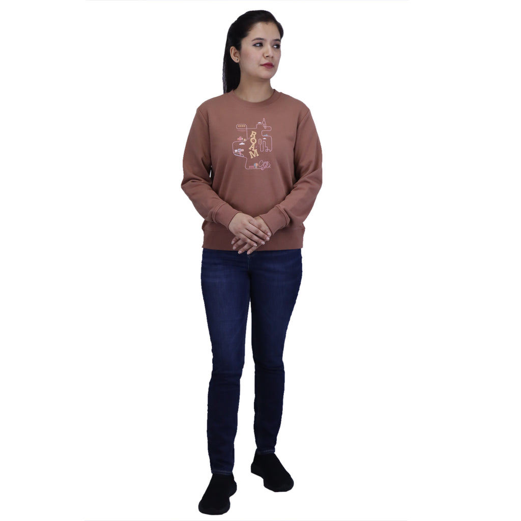 Women's Crewneck Long Sleeve Boyfriend Fit City Walk Collection Print Sweatshirt