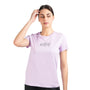 Giordano Women's Cotton Jersey Crewneck Short-Sleeve Comfort Fit Signature Print Tee-Purple