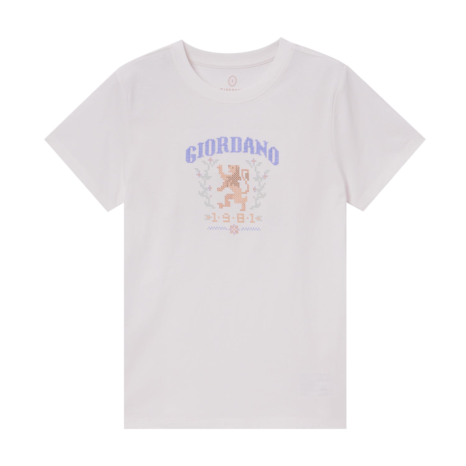 Giordano Women's Cotton Jersey Crewneck Short-Sleeve Comfort Fit Signature Print Tee-White