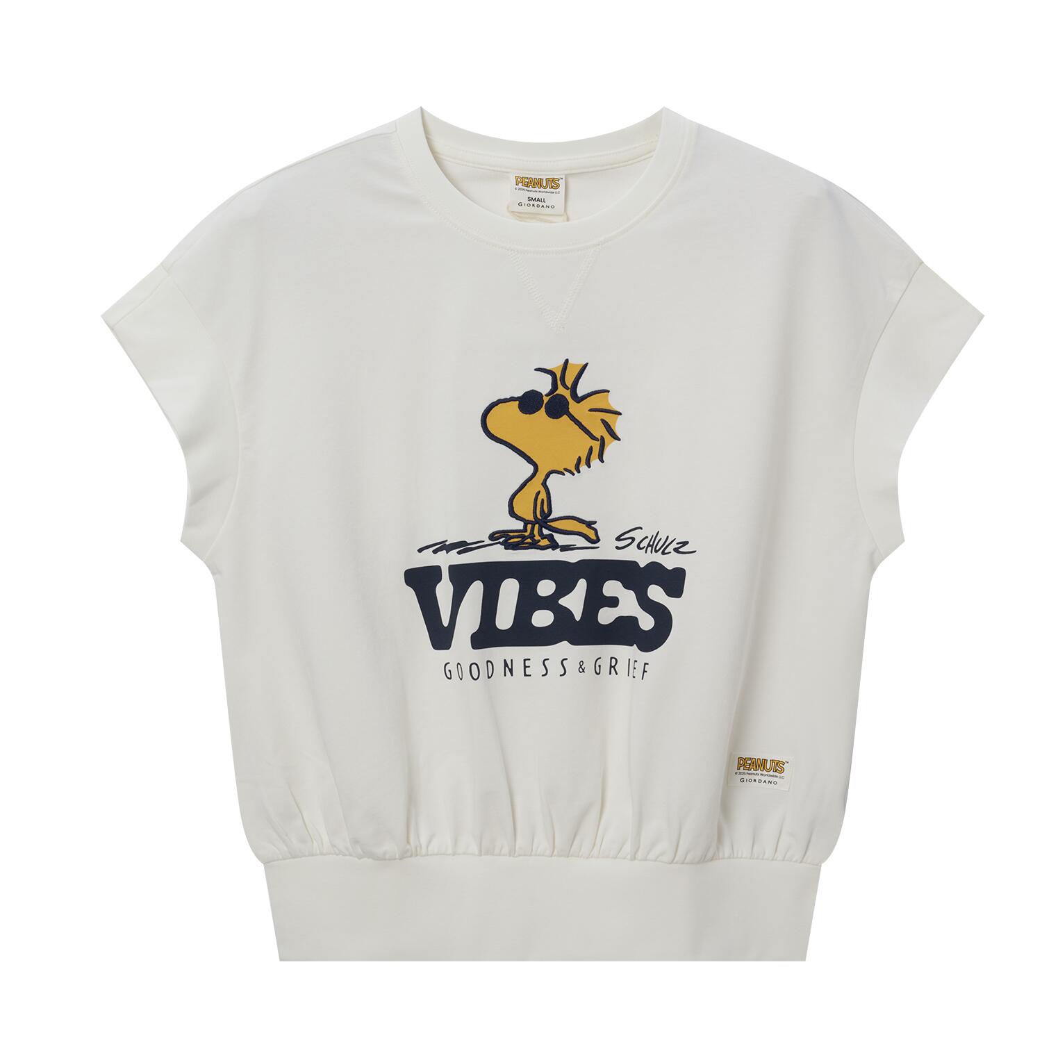 Women's Woodstock Vibes Print Tee - Snow White Loose Fit Cotton Spandex French Terry