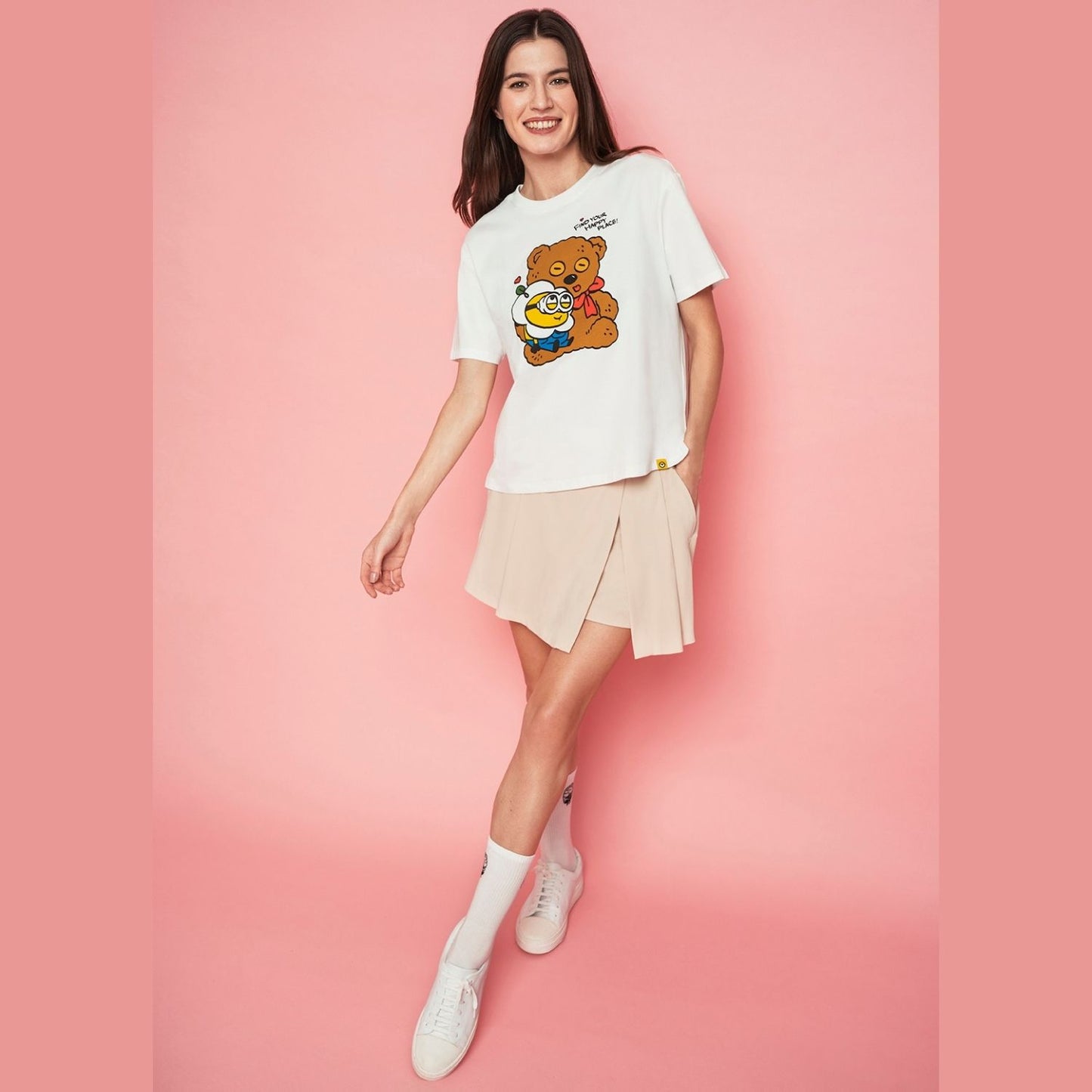 Women's Boyfriend Fit Cotton-Polyester Crew Neck Print Tee | Minion Collection