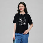 Women Boyfriend Cotton Print Crew Tee