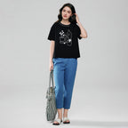 Women Boyfriend Cotton Print Crew Tee