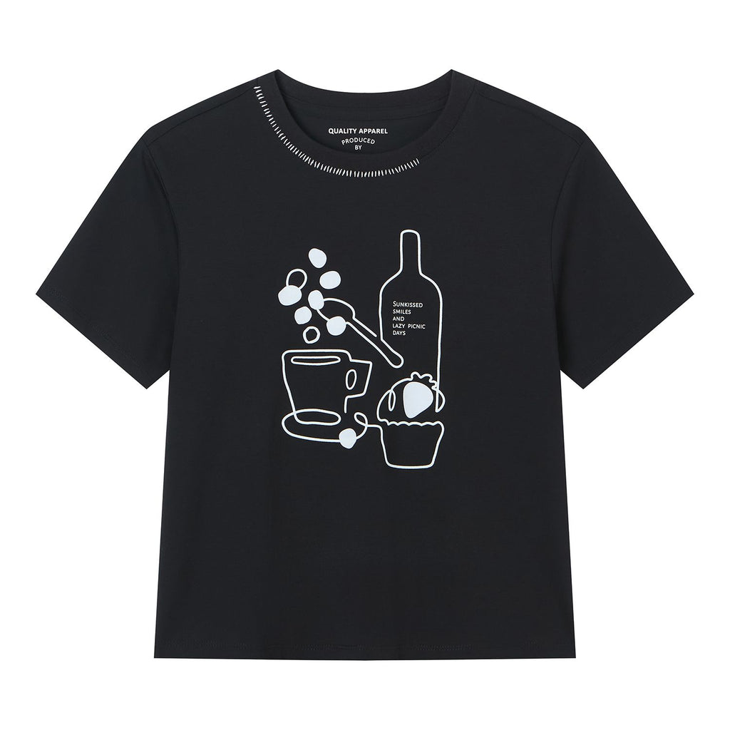 Women Boyfriend Cotton Print Crew Tee