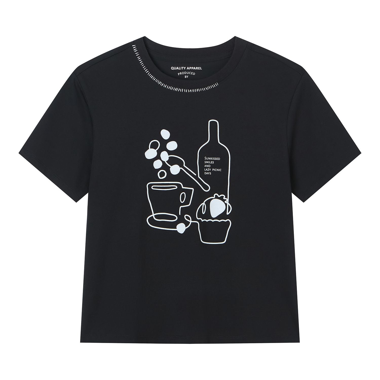 Women Boyfriend Cotton Print Crew Tee