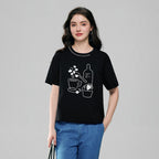 Women Boyfriend Cotton Print Crew Tee
