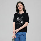 Women Boyfriend Cotton Print Crew Tee