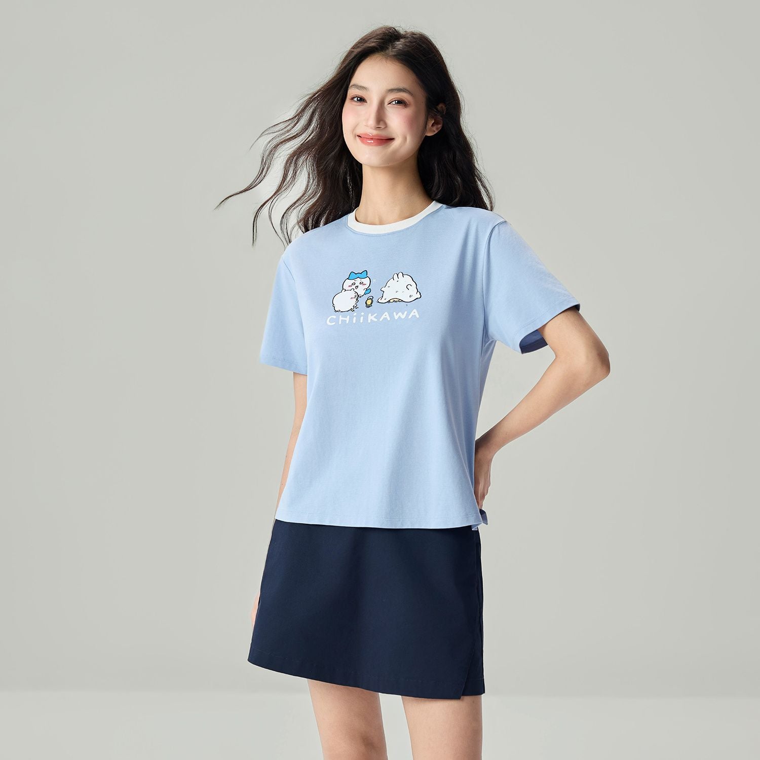 Women's Chiikawa Subdued Blue Boyfriend Fit Graphic Tee