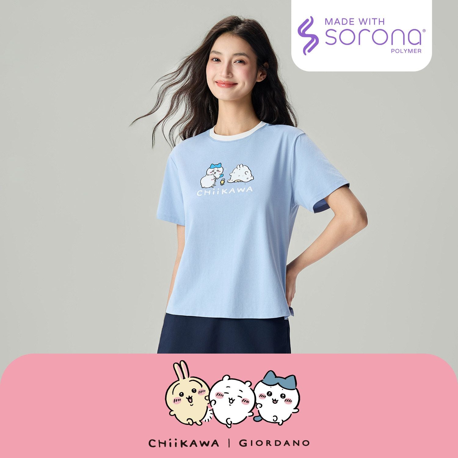Women's Chiikawa Subdued Blue Boyfriend Fit Graphic Tee