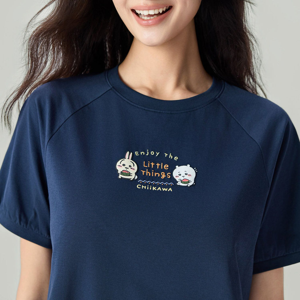 Women's Chiikawa Raglan Sleeve Navy Boyfriend Graphic Tee