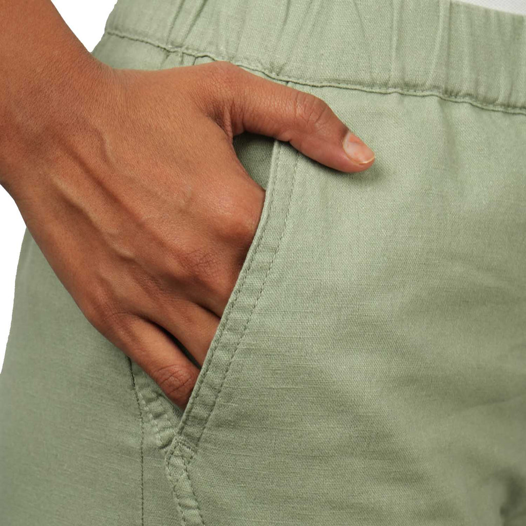 Women Linen-Cotton Tapered Pants - Elastic Waist, Mid-Rise Comfort