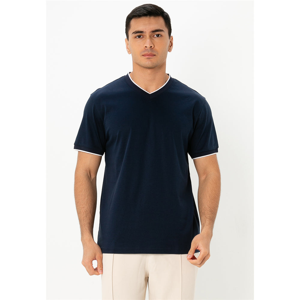 Men's V-Neck Tee - Slim Fit, Cotton Interlock, Solid Colors