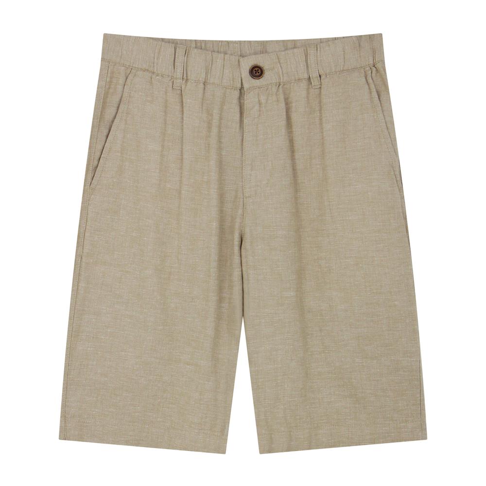 Giordano Men's Linen Cotton Bermuda Shorts: Slim Fit, Elastic Waist-Brown