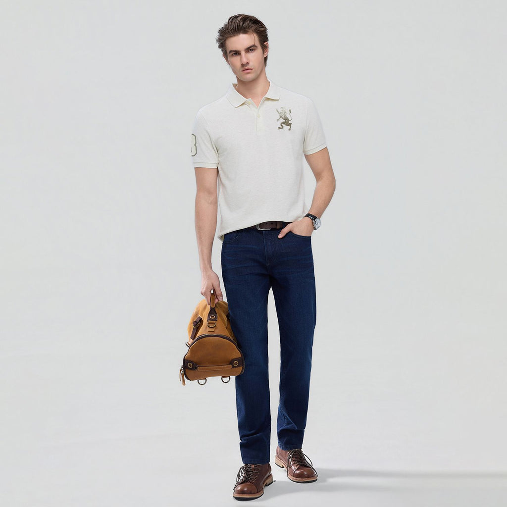 Men’s Slim Pique Polo with Flat with 3D Lion Embroidery
