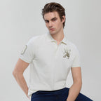 Men’s Slim Pique Polo with Flat with 3D Lion Embroidery