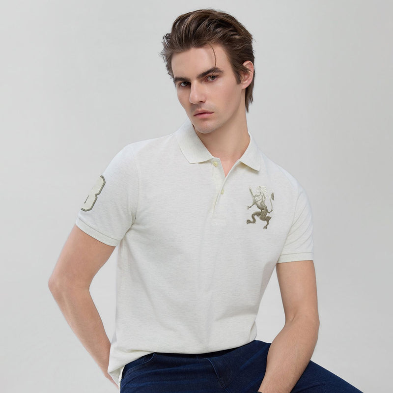Men’s Slim Pique Polo with Flat with 3D Lion Embroidery